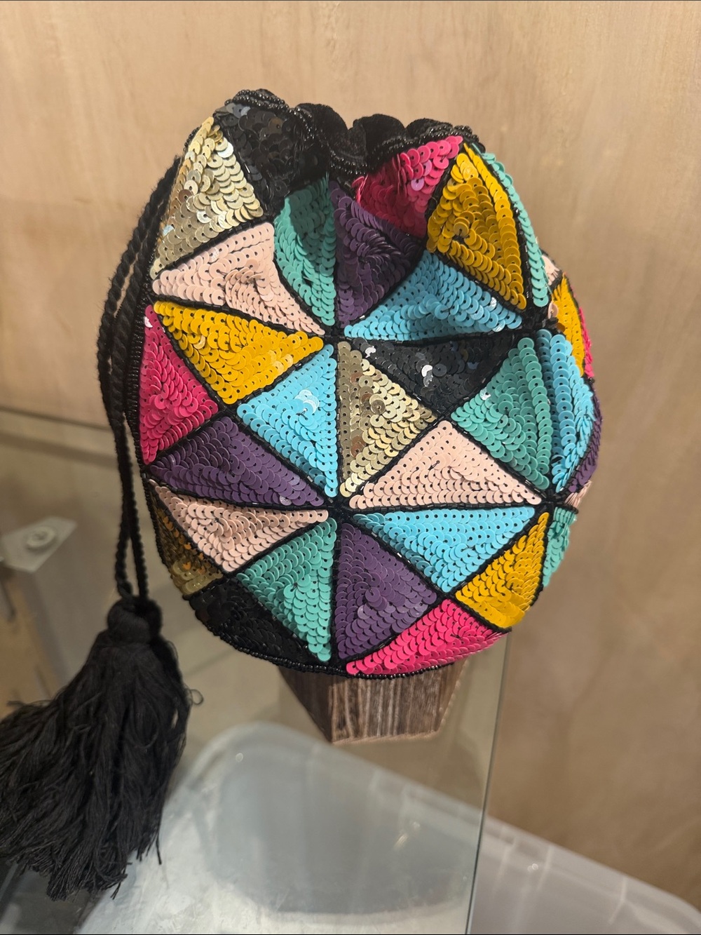Multicolor Sequin Drawstring Pouch Clutch